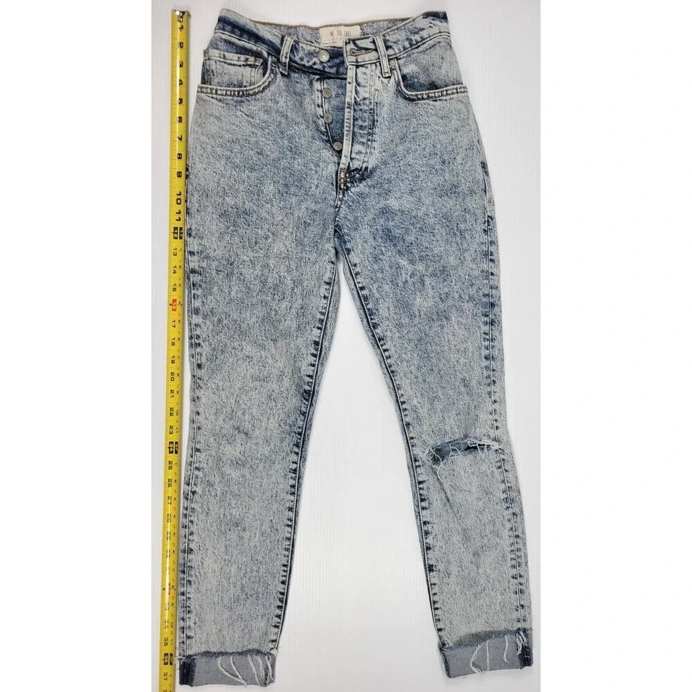 We The Free People Stella Jeans Women 26 Blue AcidWash Skinny Button Fly Raw Hem